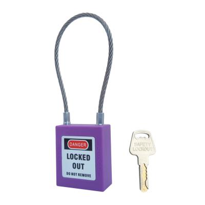 China Nylon PA+Steel Wire 90 Mm Labor Safety Cable Lock Buckle Safety Padlock, Purple Padlock, 1 Key Per Lock for sale