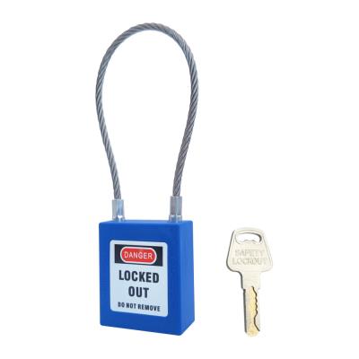 China Nylon PA+Steel Wire 90 Mm Occupational Safety Cable Lock Buckle Security Padlock, Blue Padlock, 1 Key Per Lock for sale