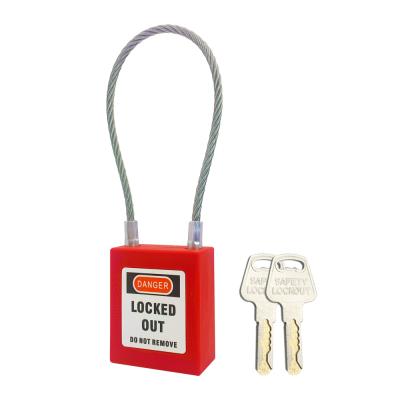 China Nylon PA+Steel Wire 90 Mm Occupational Safety Cable Lock Buckle Safety Padlock, Red Padlock, 2 Key Per Lock for sale