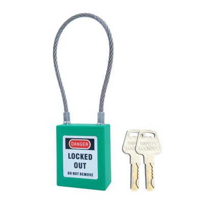 China Nylon PA+Steel Wire 90 Mm Occupational Safety Cable Lock Buckle Security Padlock, Green Padlock, 2 Key Per Lock for sale