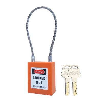 China Nylon PA+Steel Wire 90 Mm Occupational Safety Cable Lock Buckle Safety Padlock, Orange Padlock, 2 Key Per Lock for sale