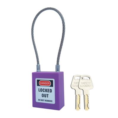 China Nylon PA+Steel Wire 90 Mm Occupational Safety Cable Lock Buckle Safety Padlock, Purple Padlock, 2 Key Per Lock for sale