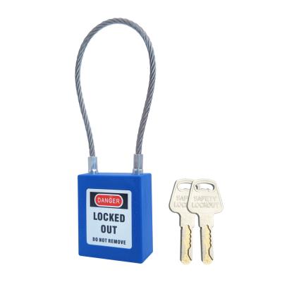 China Nylon PA+Steel Wire 90 Mm Occupational Safety Cable Lock Buckle Security Padlock, Blue Padlock, 2 Key Per Lock for sale