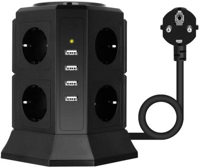 China TOPEREK Residential / Multi-Purpose Outlet Strip (2500W / 10A) Multiple Outlets 8 Way Socket Tower With 4 USB Charging for sale