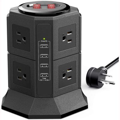 China Residential / Multipurpose Power Strip Tower Gaming Surge Protector 8 AC Outlets 4.5A 4 USB Ports With 2m Extension Cord For Home And Office for sale