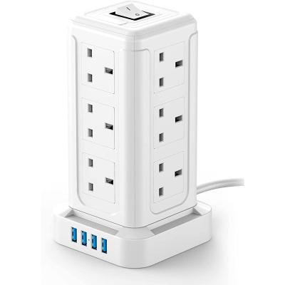 China Amazon Hot Selling High Quality UK Residential / Multi-Purpose Tower Tower Multifunctional Vertical Power Socket With 4 USB Charging Ports for sale