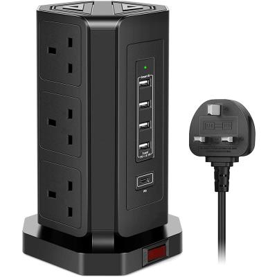 China EU US UK Non-melting Multi-socket Smart Residential/All-Purpose Tower Electrical Outlet With USB Charging Port for sale