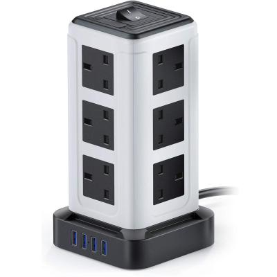 China TOPEREK 2021 New Design 12 Outlet Tower Power Strip Residential/Multipurpose With 4 USB Charging Ports for sale