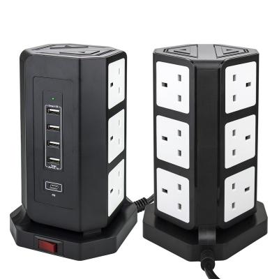 China Residential / Multi-Purpose Vertical Power Strip with 9 Outlets and 5 USB-A+1 USB-C Charging Ports, 5 Meter Long Extension Socket for sale