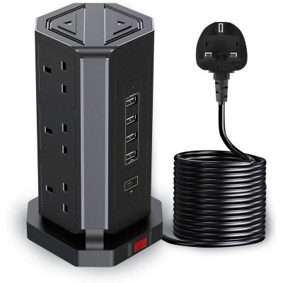 China 9 Gang Extension Residential / General Purpose Tower with 5 USB Power Strip Multi Socket Desktop Power Outlet for sale