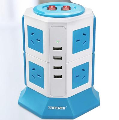 China Special 4 USB Ports+8 Outlet Extension Socket Australian Vertical Residential/Multi-Purpose 2 Layer Desktop Charger Socket for sale