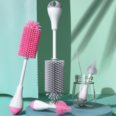 China 3 Viable in 1 Bpa Free Silicone 360 ​​Degree Rotating Baby Bottle Cleaning Brush for Nipple and Straw Brush for sale