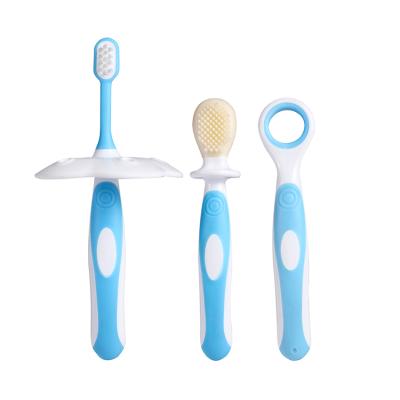 China 3 in1 Collapsible Baby Soft Touch Baby Toothbrush Food Grade Bristle Training Teeth for sale