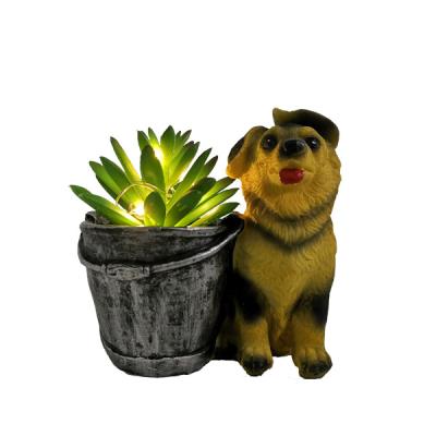 China New Farmhouse Resin Dog Pot With Plastic Artificial Succulent Plants for sale