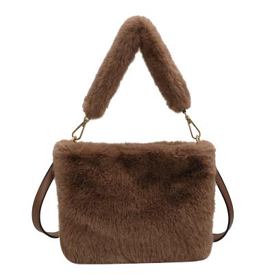 China 2021 fashion winter luxury fluffy handbag cute plush custom bag bags women handbags ladies for sale