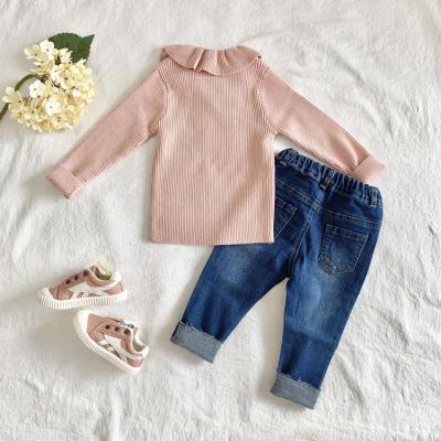 China High Quality Autumn Winter Ruffle Plain Collar Kids Sweater Girl Anti-Shrink Sweater for sale