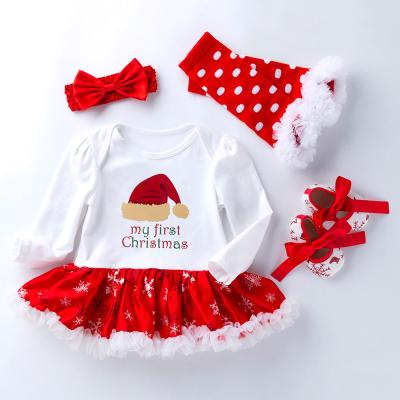 China Breathable Ready To Ship Santa Claus Christmas Onesie Infant Dress Rompers Newborn Baby Clothes Set for sale