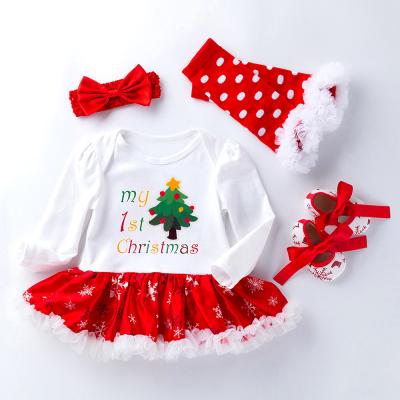 China Breathable In Stock Christmas Style Cotton Knitted Lace Long Sleeve Romper Newborn Baby Onesie Clothes for sale