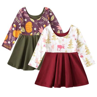 China Christmas Girls Spring and Autumn Long Sleeve Christmas Elk Dress Halloween Pumpkin Skirt Children for sale