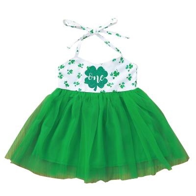 China Baby Breathable Clothing Boutique St.Patricks Day Backless Girls Dress Party Tutu Princess Dress Green for sale