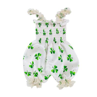 China Factory Direct Selling St Patrick's Day Baby Clothes Newborn Baby Clover Floral Romper Jumpsuit for sale