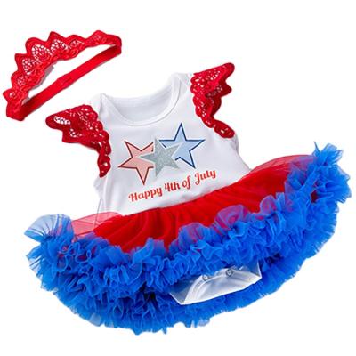 China Anti-shrink 4th of July USA baby red and blue dresses clothing set for sale