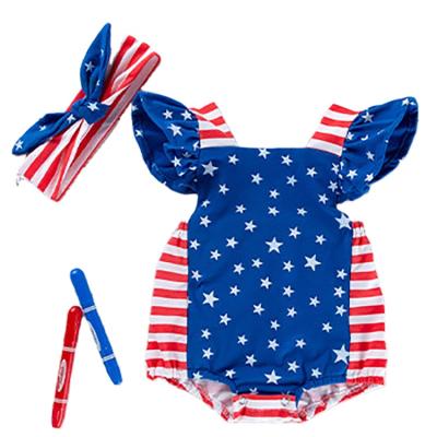 China Baby Bubble Romper Kids Clothing Anti-wrinkle Strips Red Blue Stars 4th of July for sale