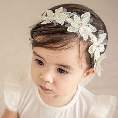 China Princess White Kids Daily Soft Elastic Hair Wear Fabric WG-FD19019 Flower Lace Girls Headband Baby Hair Accessory Headband RTS Stocks for sale