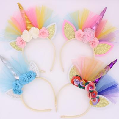 China Sweet Ready Stock Unicorn Baby Girls Hair Headband Accessories For Birthday Party for sale