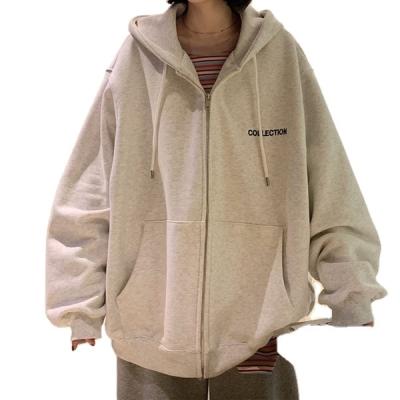 China 2021 Women's Wind Zipper Hoodie Solid Color Embroidery Lazy Soft Easy Sweater Oversized QUICK DRY Hooded Sweatshirt NEW for sale