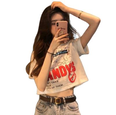 China Small Girl Group Design Summer Half Sleeve T-shi Short Top Women's T-shi 2021 New Waist Breathable Loose Warm Open Navel Top for sale