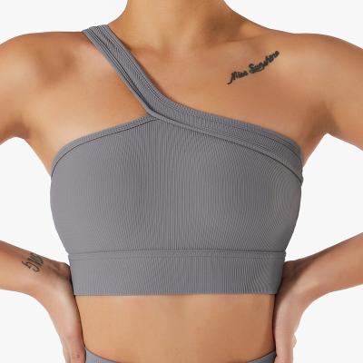 China BESTEX Breathable Sloping Shoulder Ribbed Widened Band In Running Yoga Bra for sale