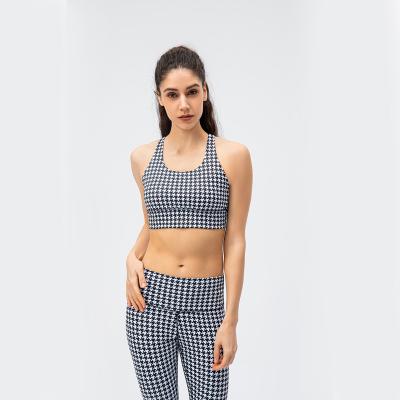 China BESTEX Breathable Houndstooth Waisted Workout Suit Sports Bra and Naked High Legs Yoga Sets for sale