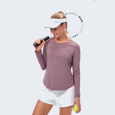 China New Design Women's Breathable Sports Fitness Clothing T-shirt Tennis Yoga Running Long Sleeve Loose Top for sale