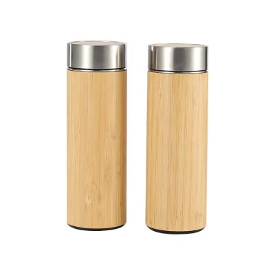 China Stainless Steel Water Bottle Disposable Vacuum Insulated Coffee Travel Mug Bamboo Tumbler with Tea Infuser and Strainer for sale