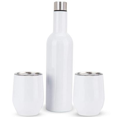 China Best Gift Disposable 750ml Insulated Stainless Steel Wine Bottle And 12oz Wine Tumbler Sets With Box for sale