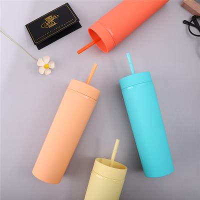 China Custom Viable Logo Personalized Private Label Matte Black 16 Ounce Plastic Tumbler Single Acrylic Lean Lid For Kids With for sale