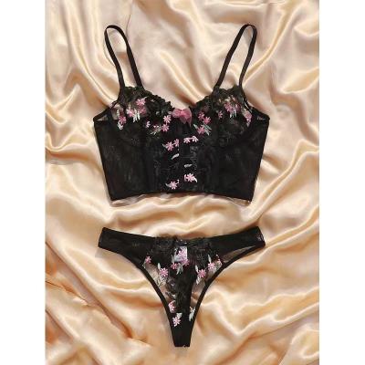 China Women's sexy lingerie underwear set nc amazon style news section ladies underwear lace transparent flowers slim sexy ripe waist sexy for sale