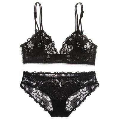 China European and American style lace breathable large breasts look small without steel ring thin women's bra set for sale