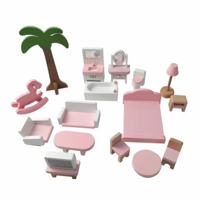 China DIY TOY Wholesale Lovely Delicate Wooden Miniature Doll's Room Furniture Toy For Baby en venta