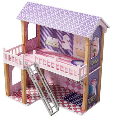 China Wholesale Custom Wooden Kids Toy Pink Medium Dollhouse Pretend Play Gifts Accessories Dollhouse for sale