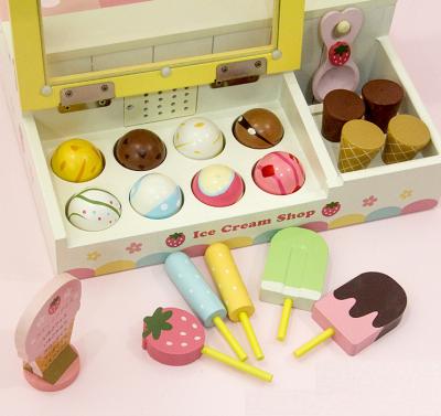 China Wooden Gift For Kids Christmas Or Birthday Ice Cream Making Wooden Toy Full Set For Girls Birthday Wooden Set for sale