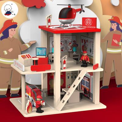 China New Style Custom Expandable Lego Fire Station Police Office Kids Pretend Play Doll Rooms Toys Children Furniture Wooden Educational Toys for sale