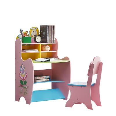 China Modern Kids Wooden Furniture Designs With Shelf Kids School Table Set Study Table And Chair for sale