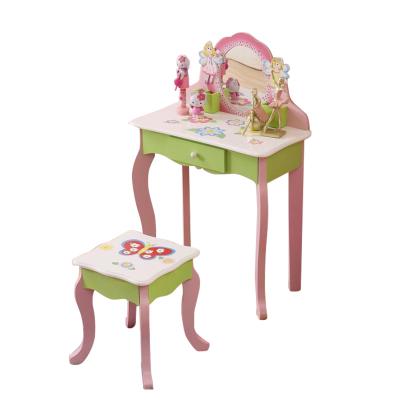 China Princess Wooden Wooden Dressing Table Make Up Table With Mirror And Stool For Kids for sale