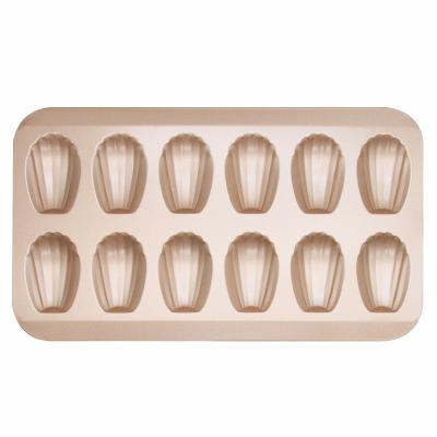 China Hotsale Viable Amazon 12 Cavities Non Stick Shell Shape Tray Carbon Steel Thickened Madeleine Cookie Mold Baking Baking Tool for sale