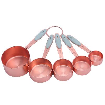 China Sustainable 5 Pcs Rose Gold Color Stainless Steel Measuring Cup and Measuring Cup Set for Baking Cooking for sale