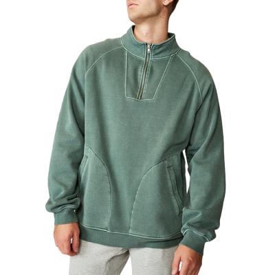 China OEM high quality men's anti-pilling zipper pullover green fleece crewneck sweatshirt mens quarter sweatshirt for sale