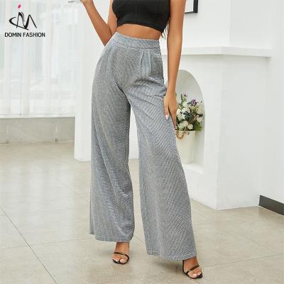 China Anti-wrinkle D&M High Waist Loose Zipper Fly Glamorous Silver Pants Sparkle Wide Leg Pants for sale