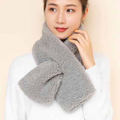 China Custom Order Stylish Winter Hot Sale Manufacturer Neck Ladies Cross Faux Sheep Fur Scarf For Women Scarves for sale